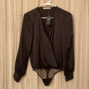 A&F NEW Satin Long Sleeve Wrap Body Suit